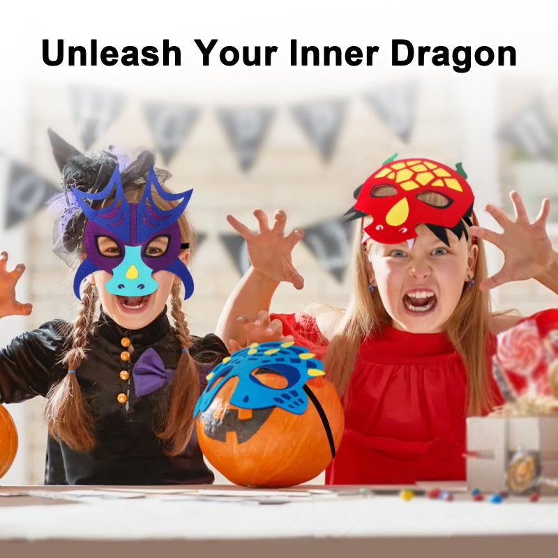 iROLEWIN 12 Pack Felt Dragon-Masks for Kids Party-Favors Toys Dinosaur Dress-Up-Costumes Boys Girls Christmas Birthday Gifts - Image 2